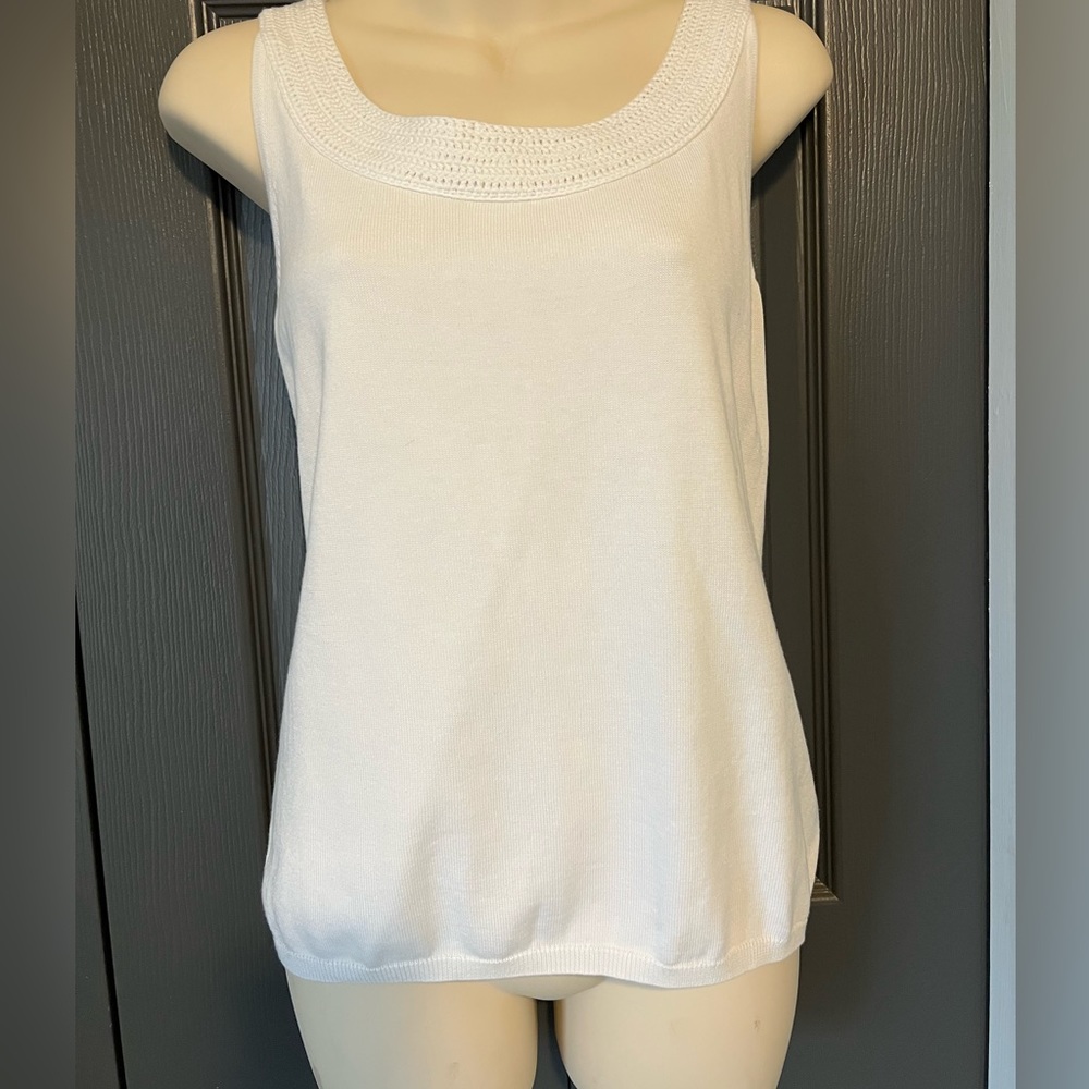 B4-76- Talbots white knit tank top with crochet neckline